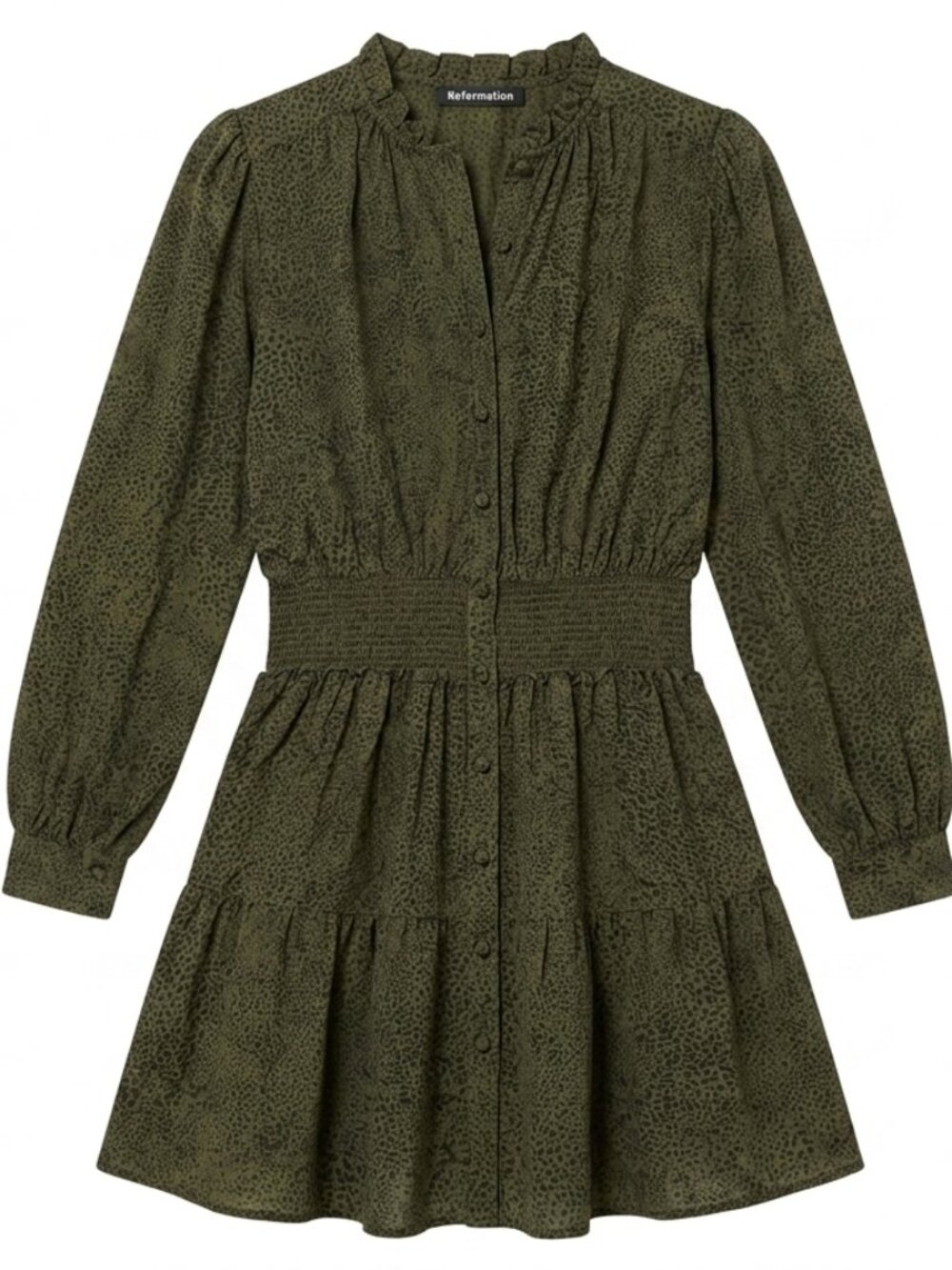 Rails Jasmine Dress Olive Static Animal Print Smocked Waist Mini Size M